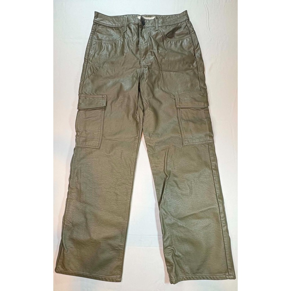 TGLA Womens Olive Green Faux Leather Cargo Pants Size 11 30 Utility Wide Leg Y2K